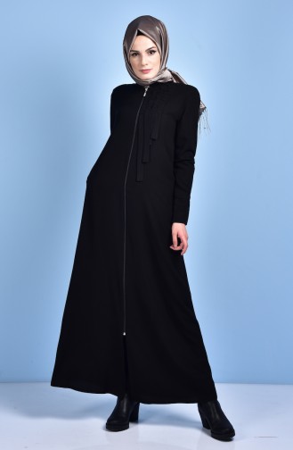 Rundhalsausschnitt Abaya mit Reißverschluss 99079-02 Schwarz 99079-02