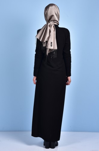 Rundhalsausschnitt Abaya mit Reißverschluss 99079-02 Schwarz 99079-02