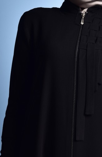 Rundhalsausschnitt Abaya mit Reißverschluss 99079-02 Schwarz 99079-02