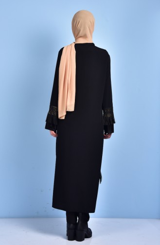 Abaya Garnie Détail Franges 99096-01 Noir 99096-01