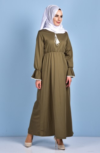 بيلي فستان بتصميم مزموم 1460-03 لون أخضر كاكي 1460-03