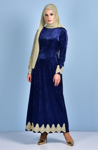 Navy Blue Hijab Dress 3187-04