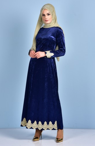 Navy Blue Hijab Dress 3187-04