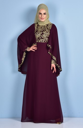 Plum Hijab Evening Dress 52620-03