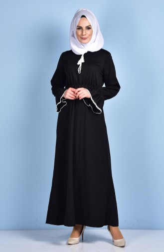 Beli Büzgülü Elbise 1460-06 Siyah