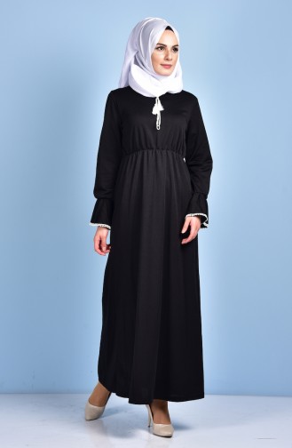 Beli Büzgülü Elbise 1460-06 Siyah