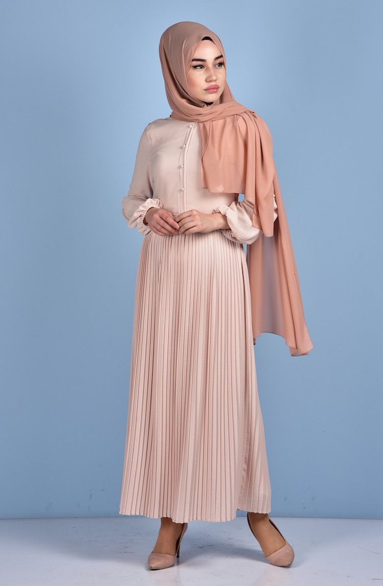 Beige Hijab Dress 129-01 | Sefamerve
