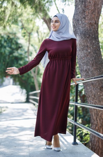 Claret Red Hijab Dress 6113-07