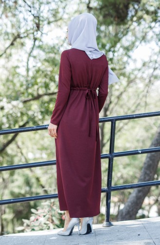 Beli Lastikli Elbise 6113-07 Bordo