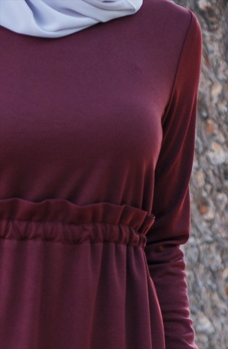 Beli Lastikli Elbise 6113-07 Bordo