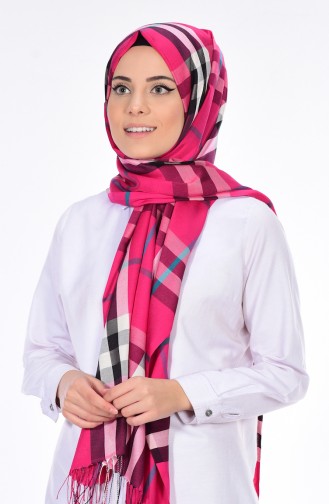 Plaid Patterned Shawl 60045-11 Fuchsia 11