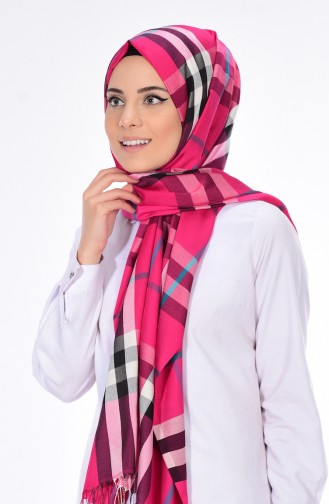 Plaid Patterned Shawl 60045-11 Fuchsia 11