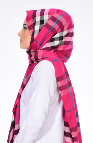 Plaid Patterned Shawl 60045-11 Fuchsia 11