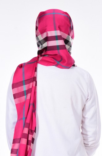 Plaid Patterned Shawl 60045-11 Fuchsia 11