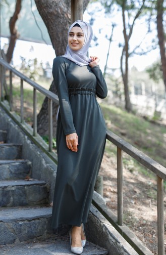 Khaki Hijab Dress 6113-04
