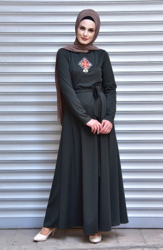 Khaki Hijab Dress 6117-01