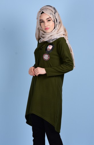 Stricktunika mit Stickerei 0115-02 Khaki 0115-02