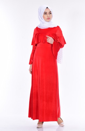 Kadife Elbise 4008-16 Kırmızı