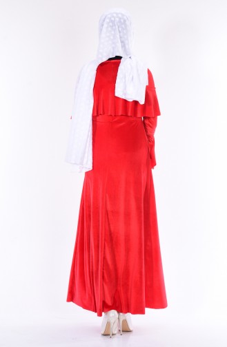 Kadife Elbise 4008-16 Kırmızı