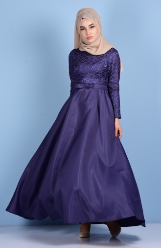 Dark Violet Hijab Evening Dress 5064-02