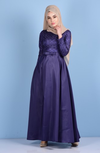 Dark Violet Hijab Evening Dress 5064-02