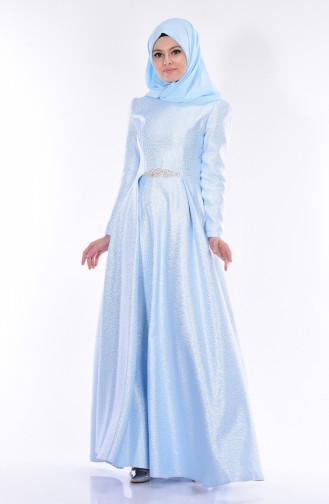 Brokar Taş İşlemeli Abiye Elbise 0183-01 Mavi