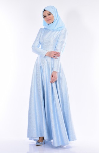 Robe de Soirée Bordée 0183-01 Bleu 0183-01