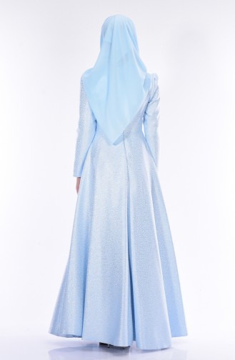 Brokar Taş İşlemeli Abiye Elbise 0183-01 Mavi