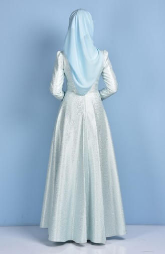 Mint Green Hijab Evening Dress 0183-03