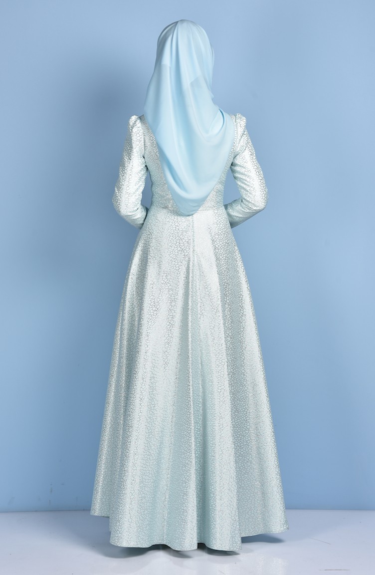 Mint Green Hijab Evening Dress 018303 Sefamerve
