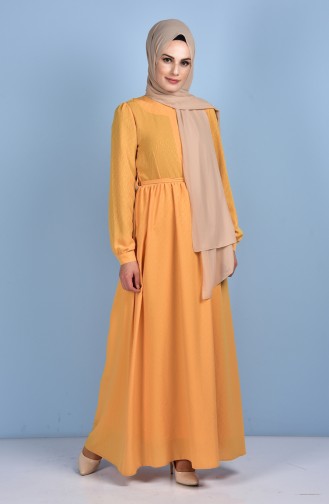 Kuşaklı Elbise 4125-03 Sarı
