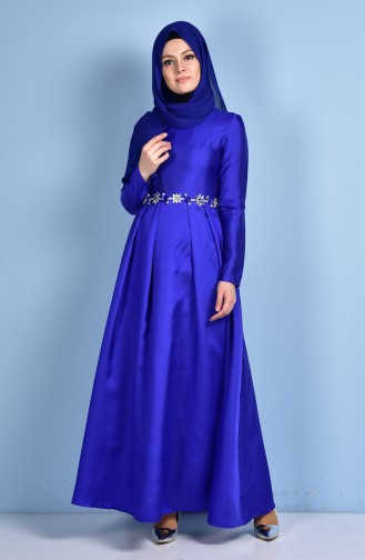 Saks-Blau Hijab-Abendkleider 1004-06
