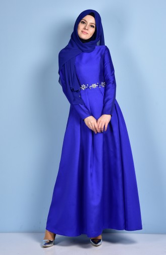 Saks-Blau Hijab-Abendkleider 1004-06