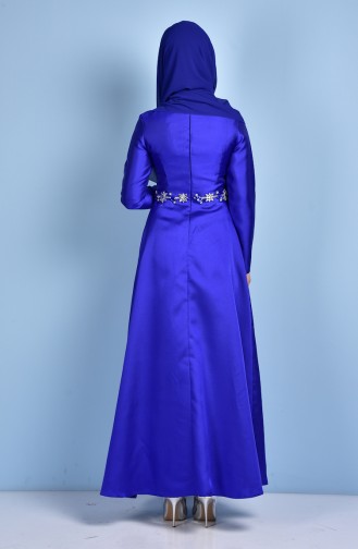 Robe de Soirée Détail Pierre 1004-06 Bleu Roi 1004-06