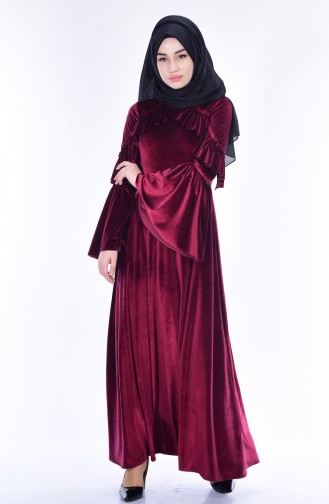 Büzgülü Kadife Elbise 0169-04 Bordo