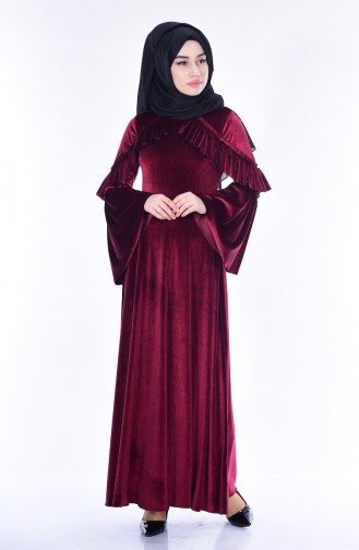 Büzgülü Kadife Elbise 0169-04 Bordo