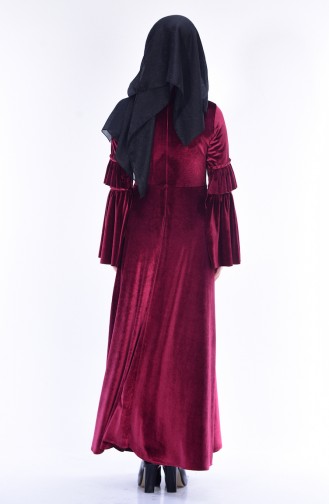 Büzgülü Kadife Elbise 0169-04 Bordo