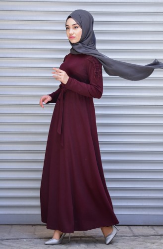 Claret Red Hijab Dress 6114-04