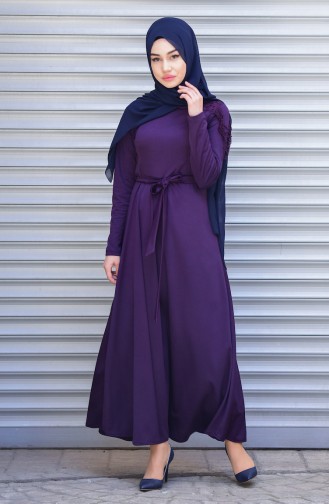 Laced Belted Dress 6114-06 Purple 6114-06