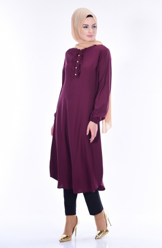 Button Detailed Tunic 1133-04 Cherry 1133-04