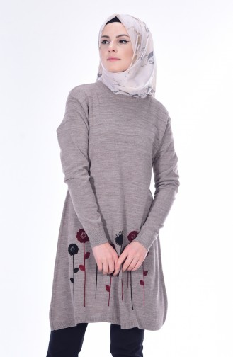 Nakışlı Triko Kazak 1157-07 Vizon