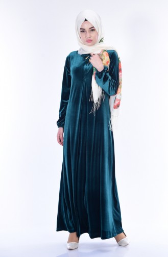 Kadife Elbise 1470-01 Yeşil