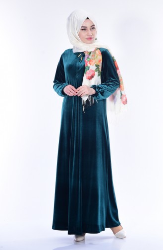 Kadife Elbise 1470-01 Yeşil