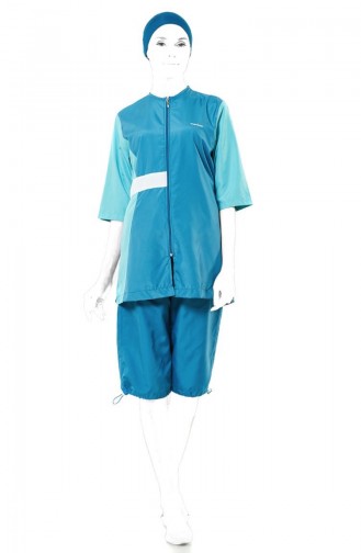 ملابس سباحة بتصميم أكمام مُتوسطة الطول 1128-01 أزرق بترولي 1128-01
