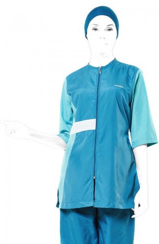 ملابس سباحة بتصميم أكمام مُتوسطة الطول 1128-01 أزرق بترولي 1128-01