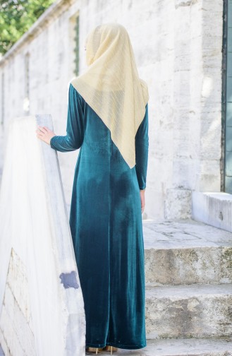Taşlı Kadife Elbise 1466-01 Yeşil