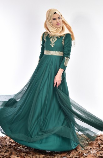 Robe de Soirée Bordée 0471-01 Vert emeraude 0471-01