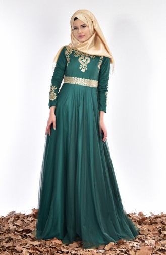 Robe de Soirée Bordée 0471-01 Vert emeraude 0471-01