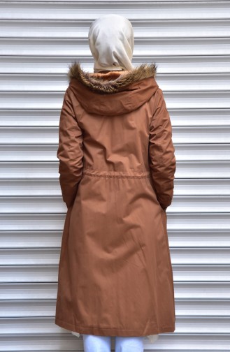 Kürk Astarlı Gabardin Kaban 5027-06 Koyu Taba