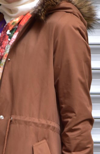 Kürk Astarlı Gabardin Kaban 5027-06 Koyu Taba